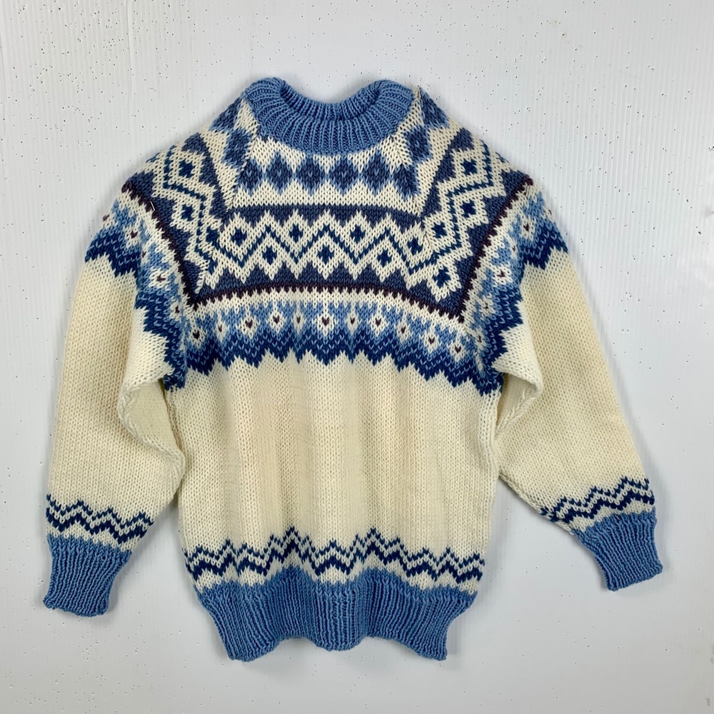 NWT Norlender Wool Ski Sweater L Pullover Blue White Fair Isle Christmas Gift